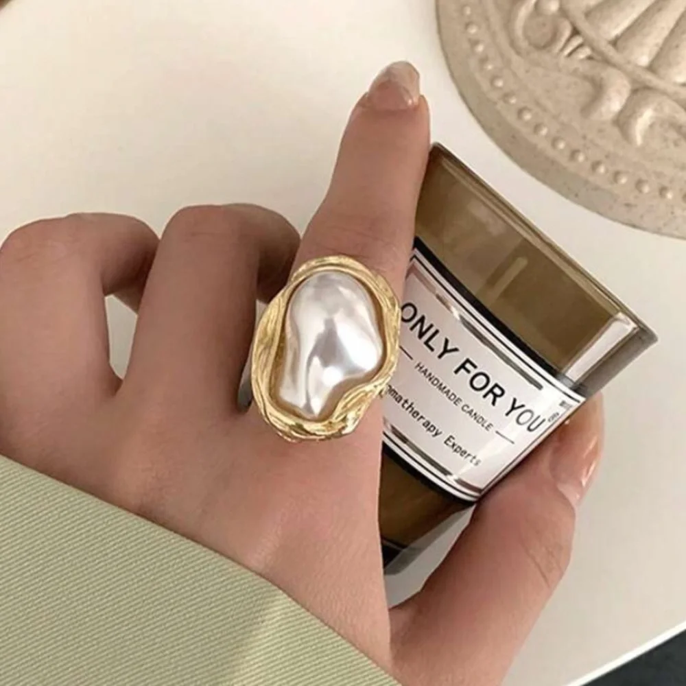 Irregular Pearl Rings Gold Baroque Statement Ring Adjustable Chunky Wedding